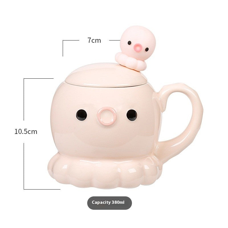 JellyJoy 3D Ceramic Jellyfish Mug with Lid and Spoon