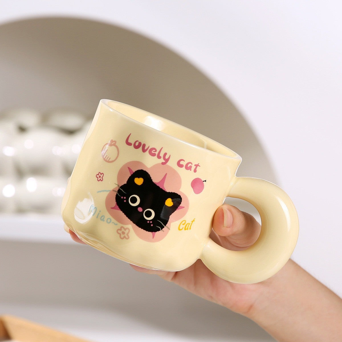 WhiskerJoy Ceramic Cat Mug with Chunky Round Handle
