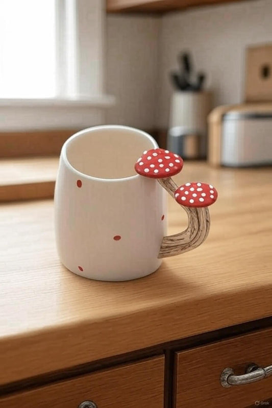 Woodland Whisper 3D Mushroom Handle Ceramic Mug