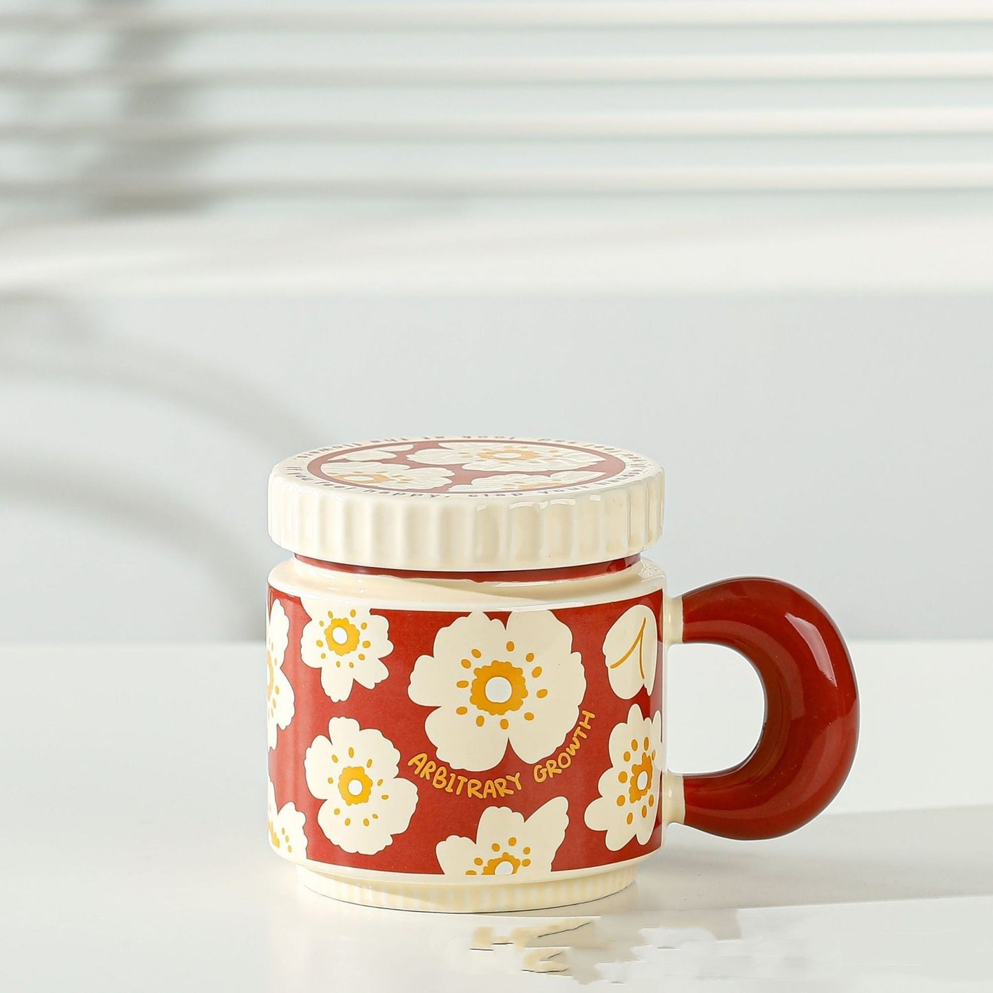 Bloom Crest Retro Ceramic Mug with Coaster Lid