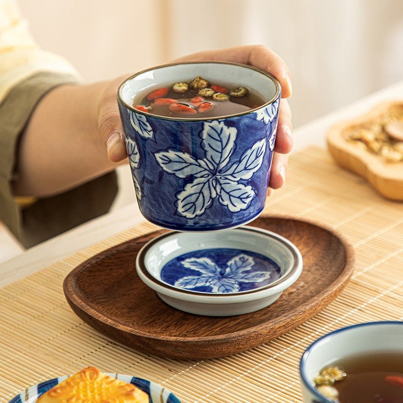 Indigo Leaf Ceramic Tea Cup