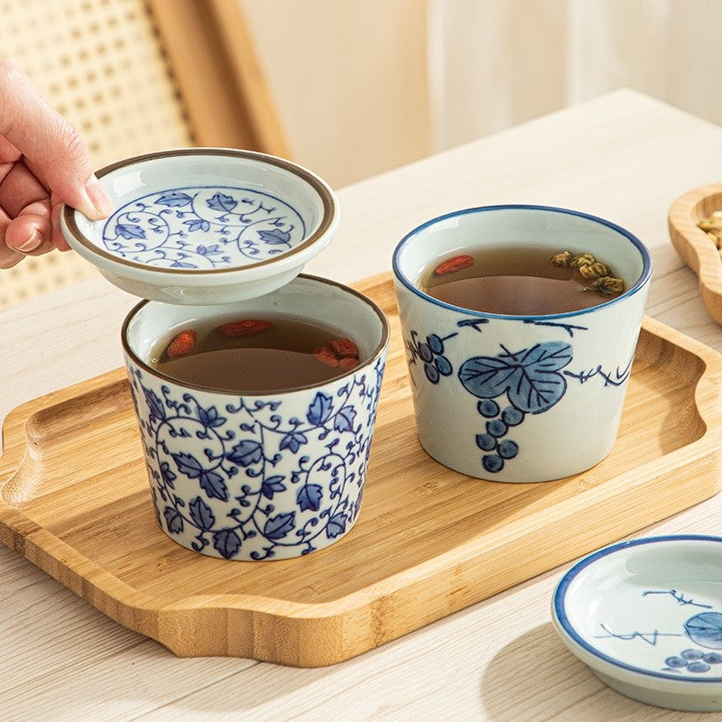 Indigo Leaf Ceramic Tea Cup