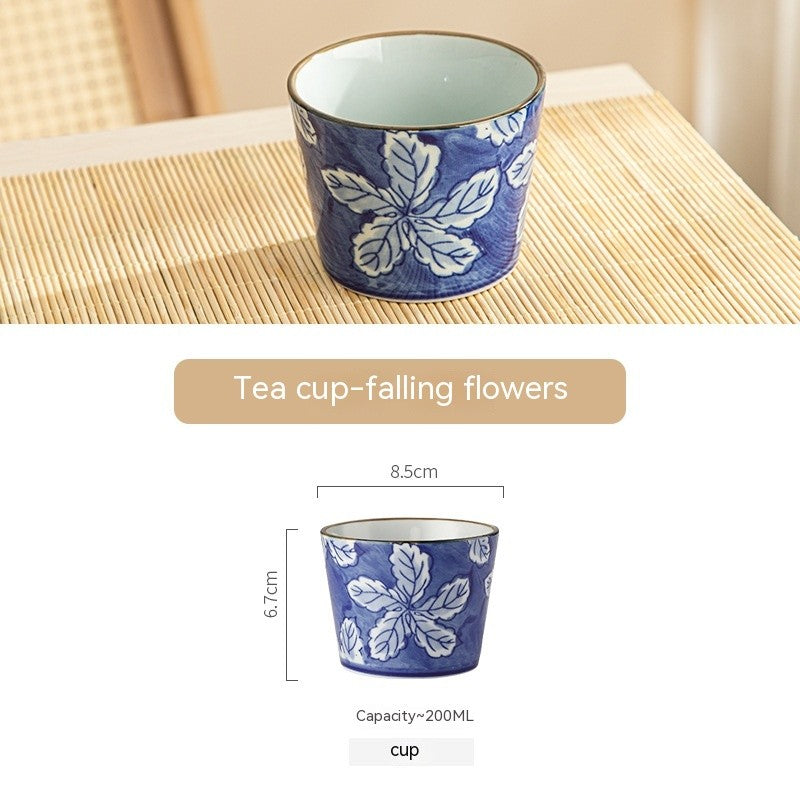 Indigo Leaf Ceramic Tea Cup