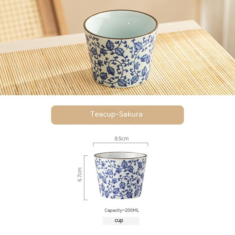 Indigo Leaf Ceramic Tea Cup