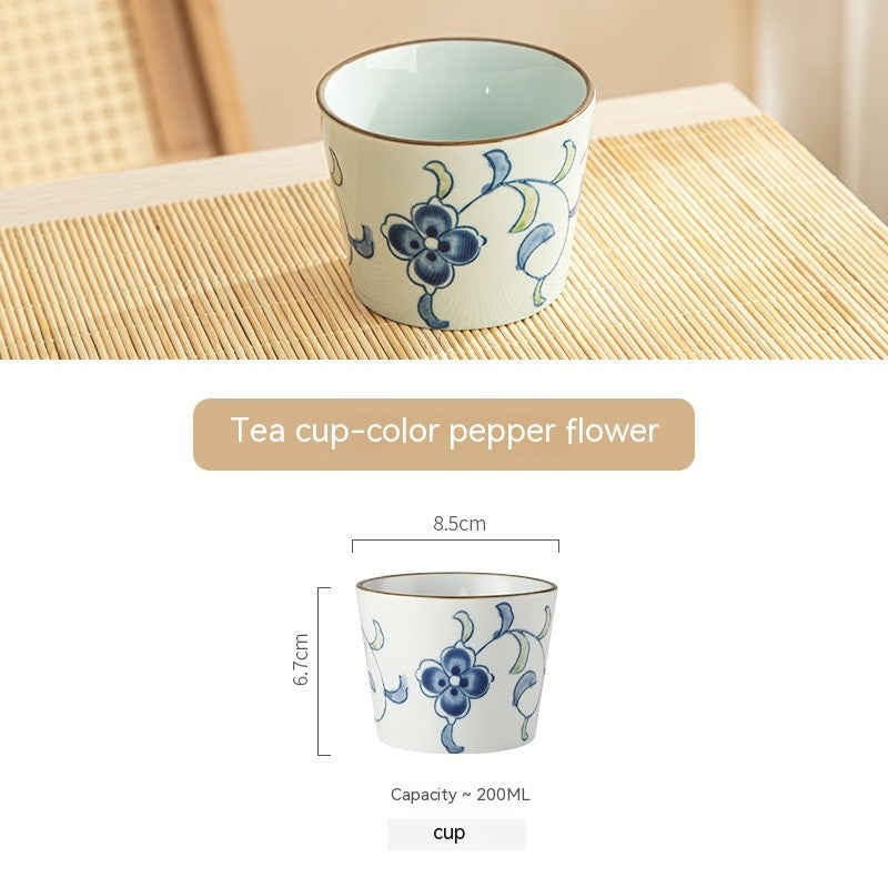 Indigo Leaf Ceramic Tea Cup