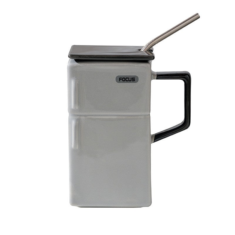 CoolBox Retro Refrigerator Ceramic Mug with Lid and Straw
