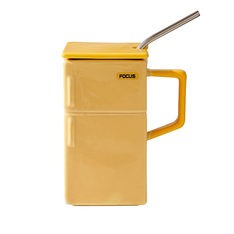 CoolBox Retro Refrigerator Ceramic Mug with Lid and Straw