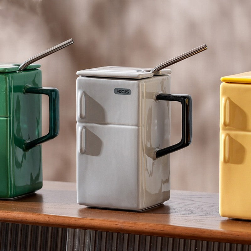 CoolBox Retro Refrigerator Ceramic Mug with Lid and Straw