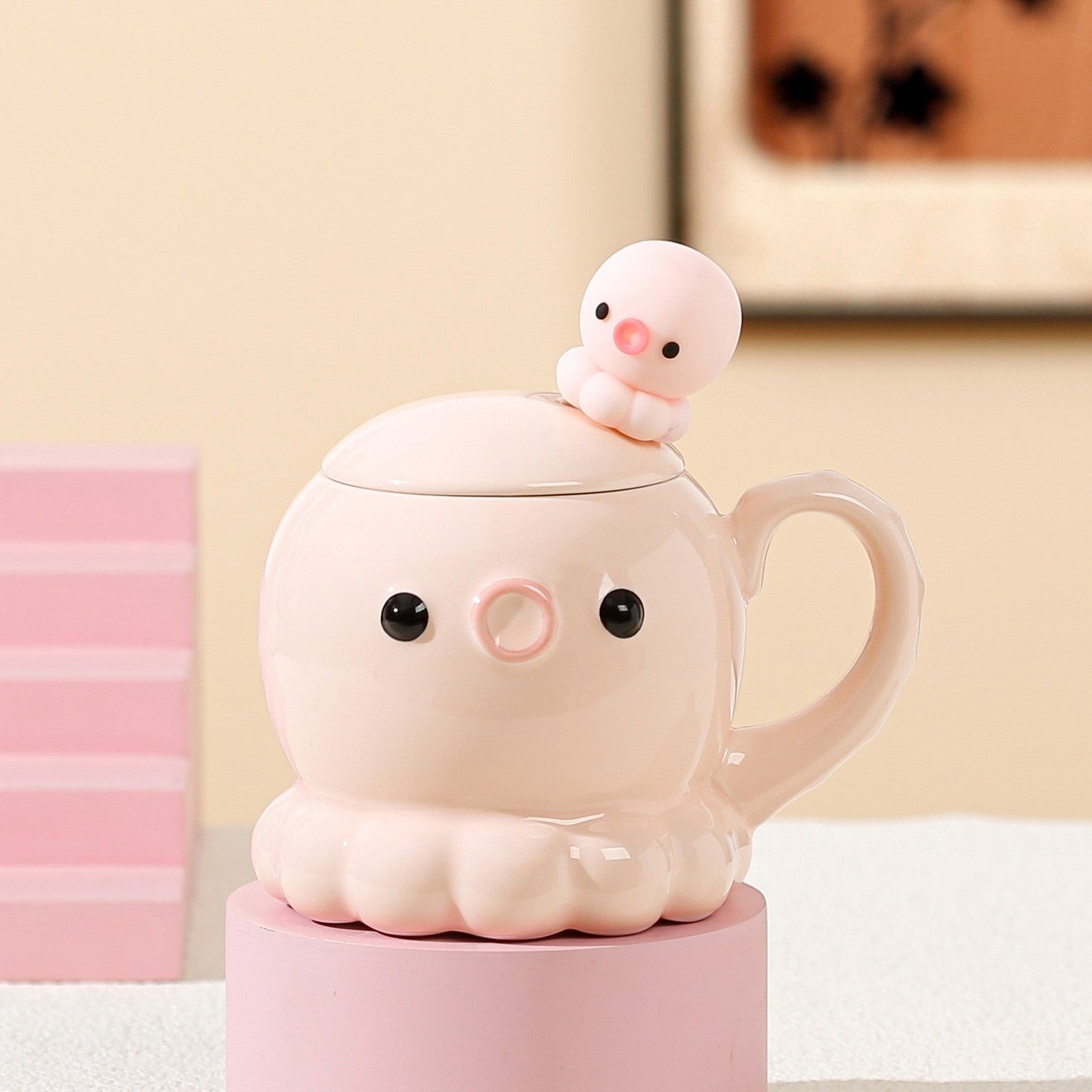 JellyJoy 3D Ceramic Jellyfish Mug with Lid and Spoon