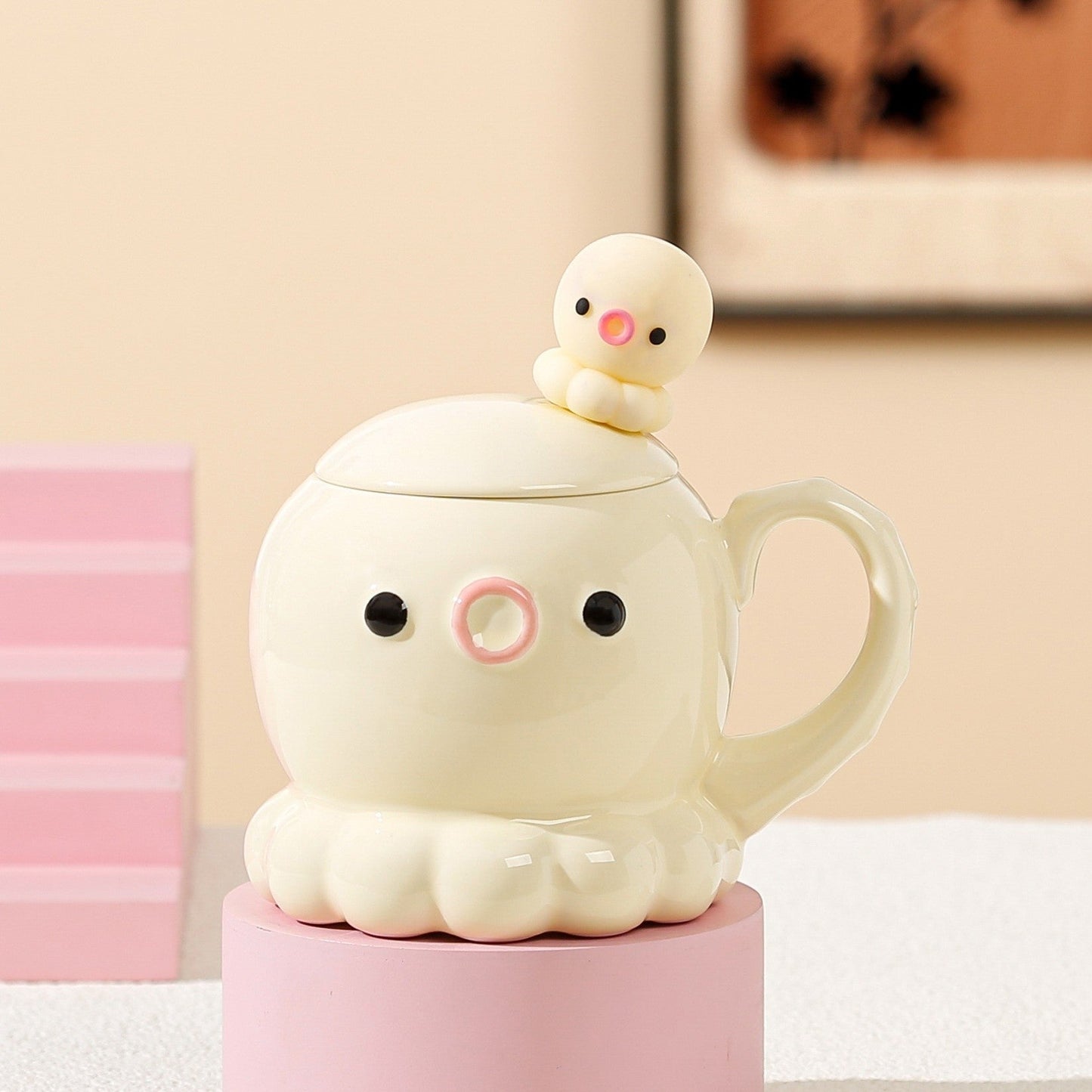 JellyJoy 3D Ceramic Jellyfish Mug with Lid and Spoon