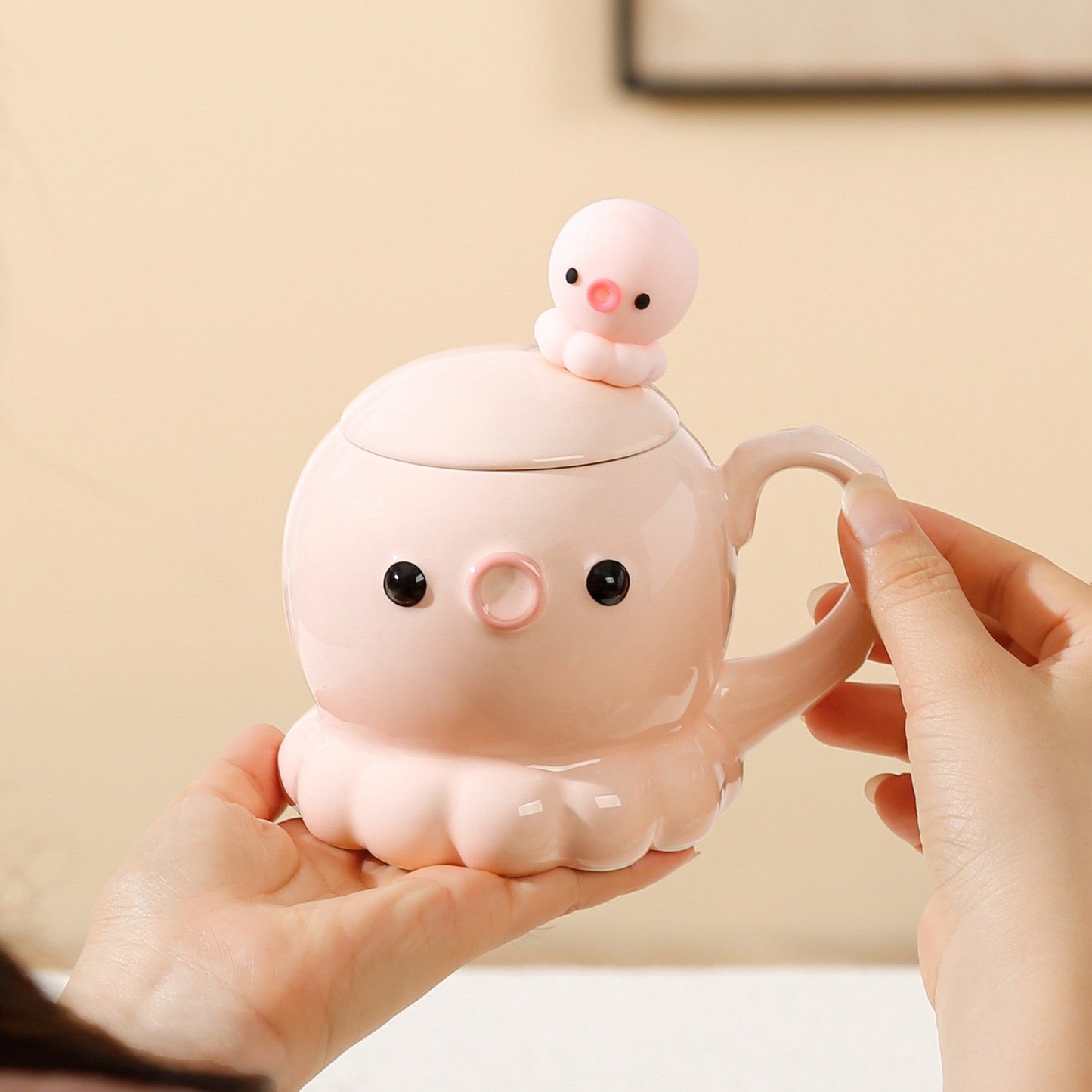JellyJoy 3D Ceramic Jellyfish Mug with Lid and Spoon