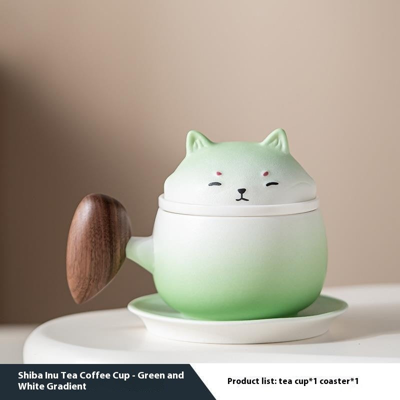 The Gradient Shiba Ceramic Tea Set with Wooden Coaster