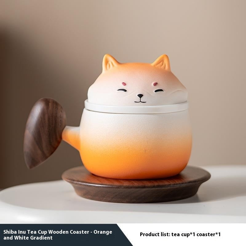 The Gradient Shiba Ceramic Tea Set with Wooden Coaster