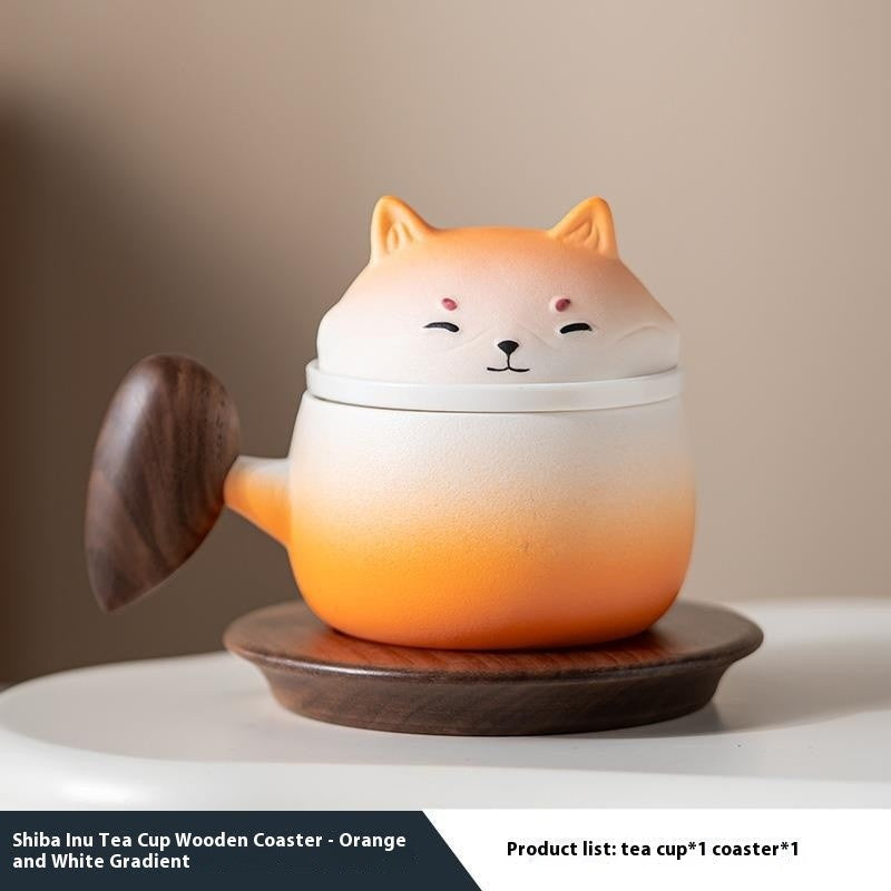 The Gradient Shiba Ceramic Tea Set with Wooden Coaster