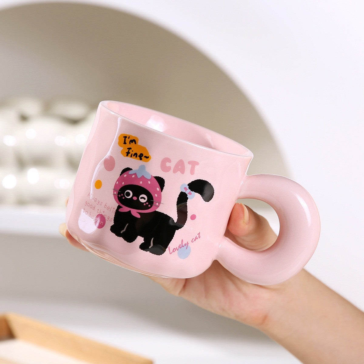 WhiskerJoy Ceramic Cat Mug with Chunky Round Handle