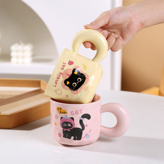 WhiskerJoy Ceramic Cat Mug with Chunky Round Handle