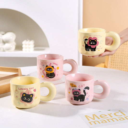 WhiskerJoy Ceramic Cat Mug with Chunky Round Handle