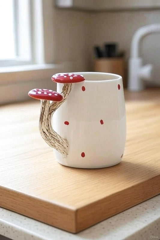 Woodland Whisper 3D Mushroom Handle Ceramic Mug